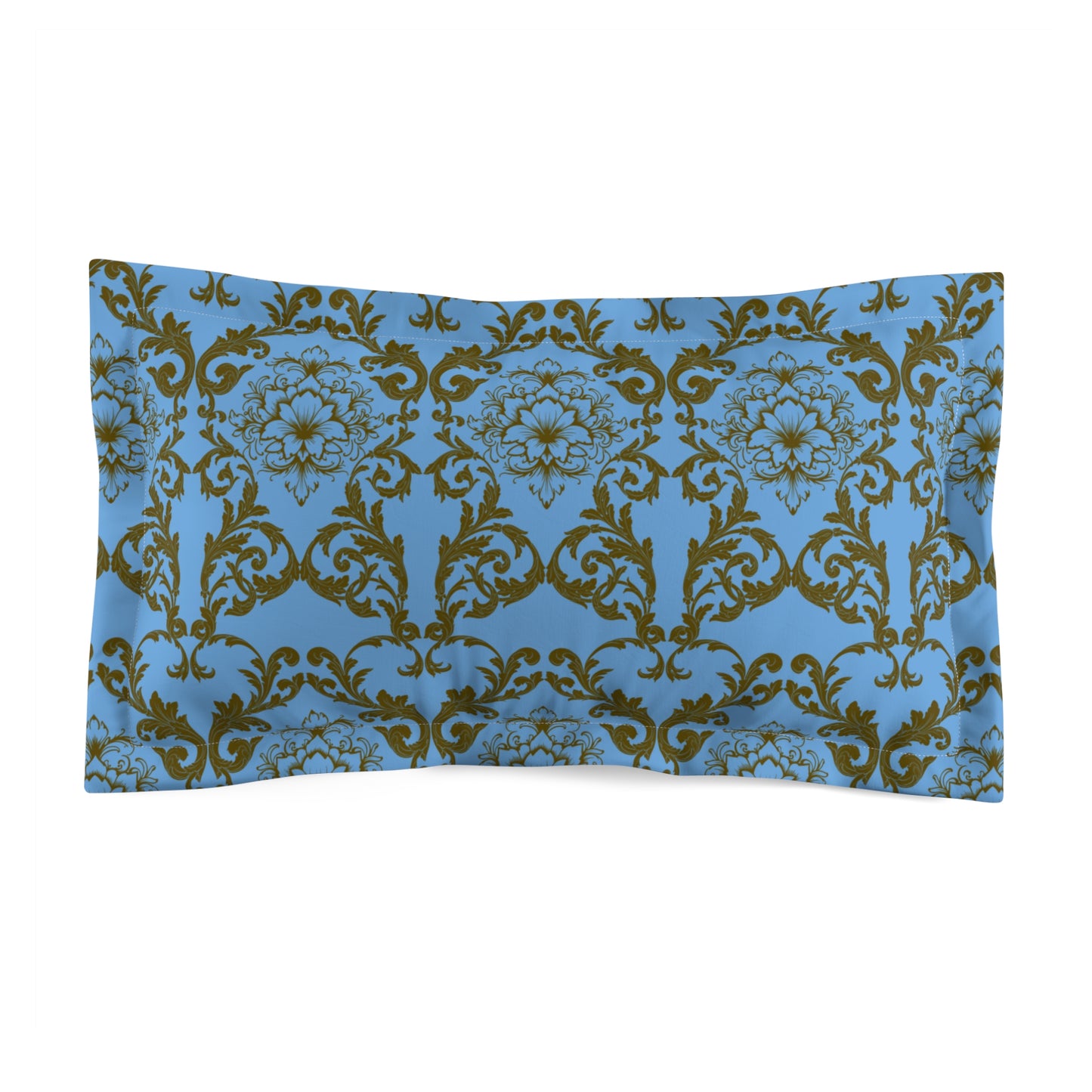 Damask Blue & Olive Decorative Pillow Sham — Microfiber Throw Pillowcase