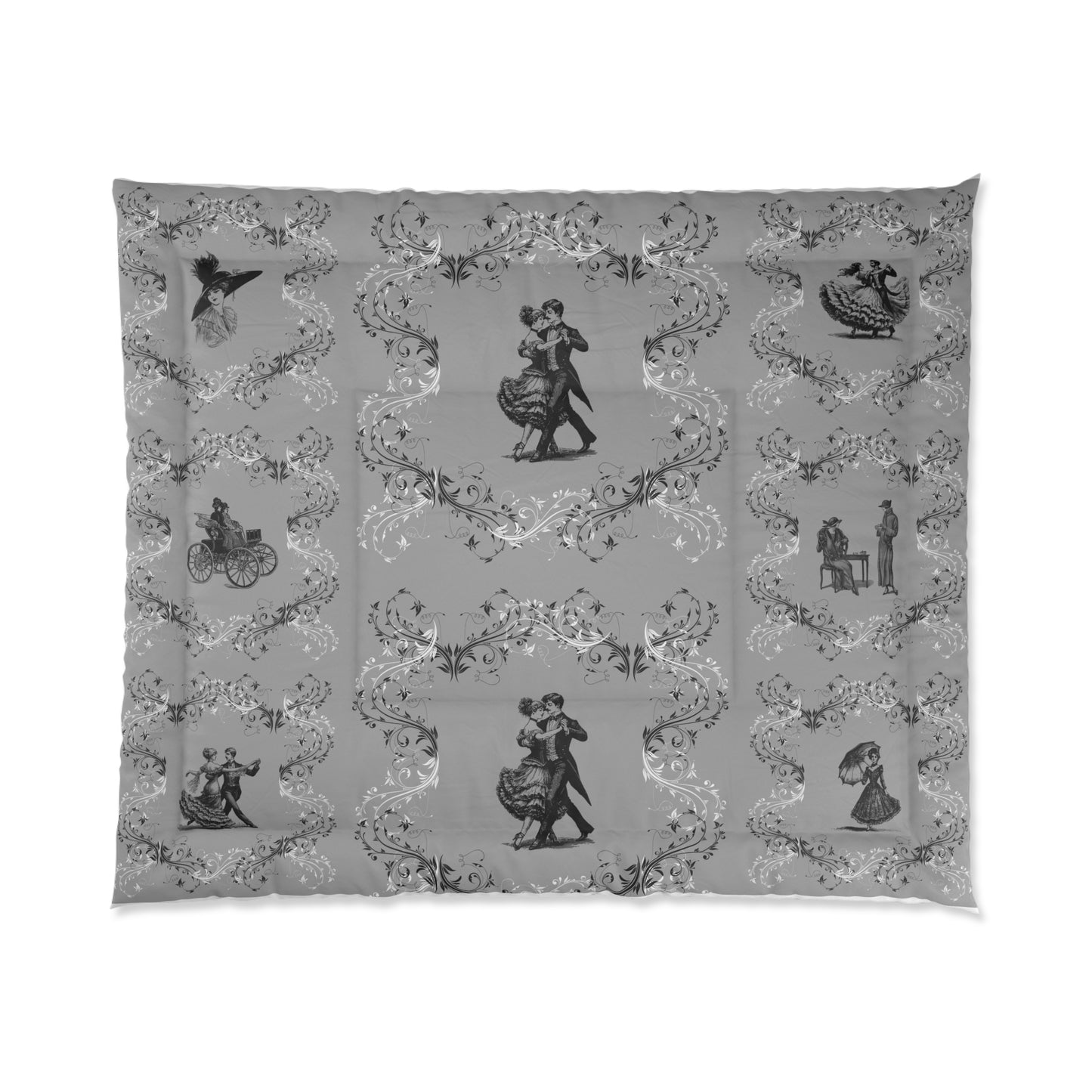 Vintage Romance Comforter — Victorian Dance & Couple Silhouette Bedding