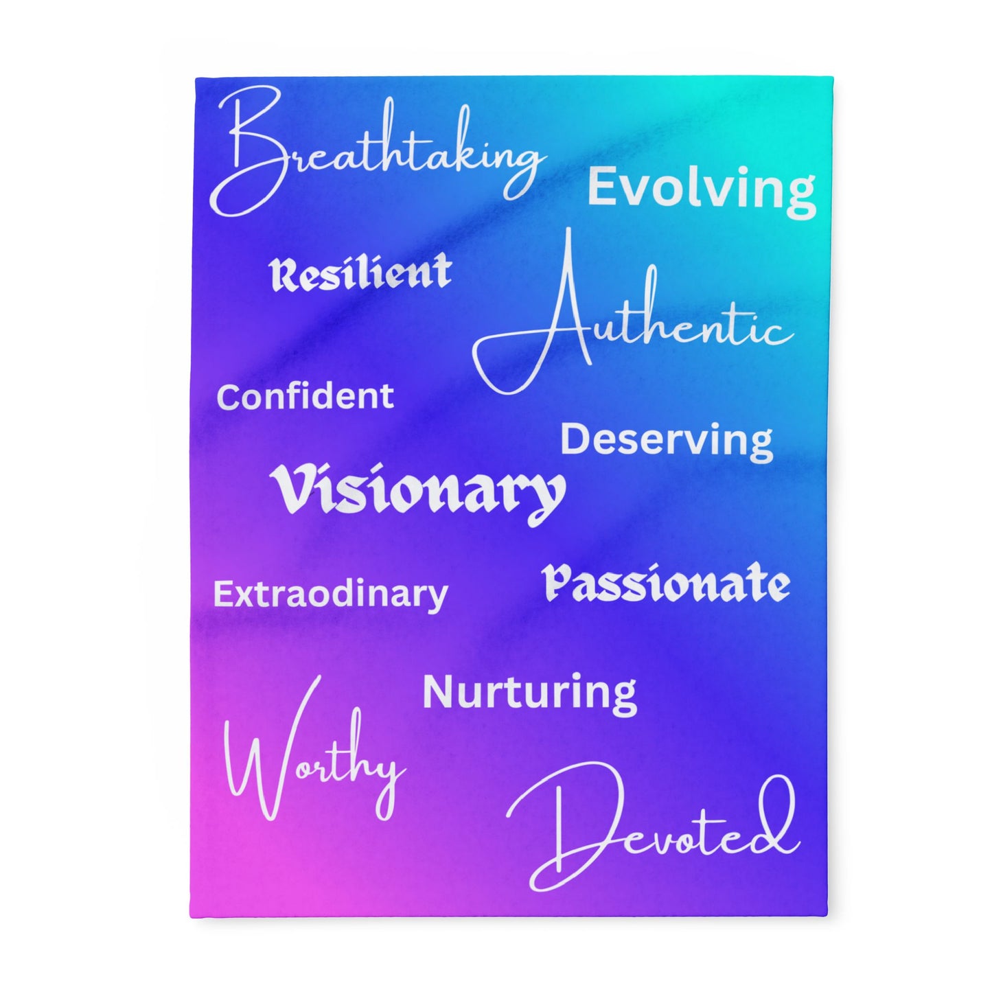 Arctic Inspirational Fleece Blanket — Gradient Words: Breathtaking, Visionary, Authentic Comfort