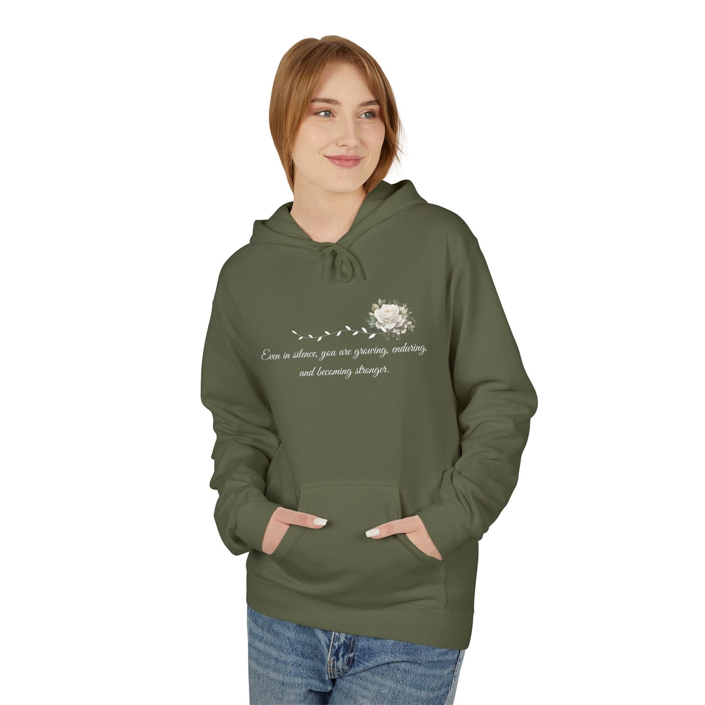 Silent But Strong Hoodie — Floral Inspirational Comfort Pullover