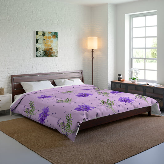 Lavender Floral Comforter - Purple Watercolor Flower Bedding