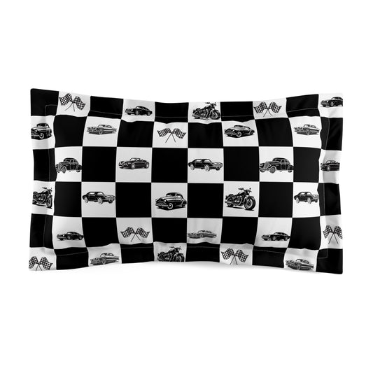 Checkered Classic Car Pillow Sham - Racing Flag Vintage Auto Design
