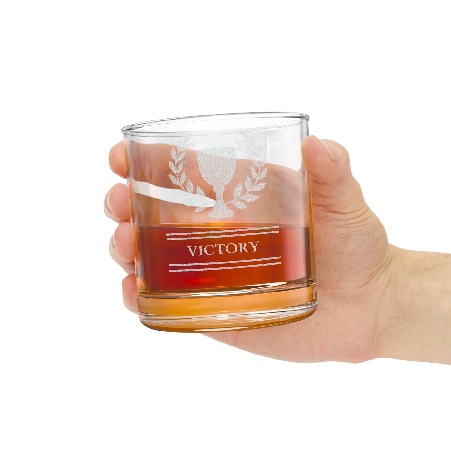 Engraved Trophy Crest Whiskey Glass — 10.5 oz Rocks Glass, Personalized Gift