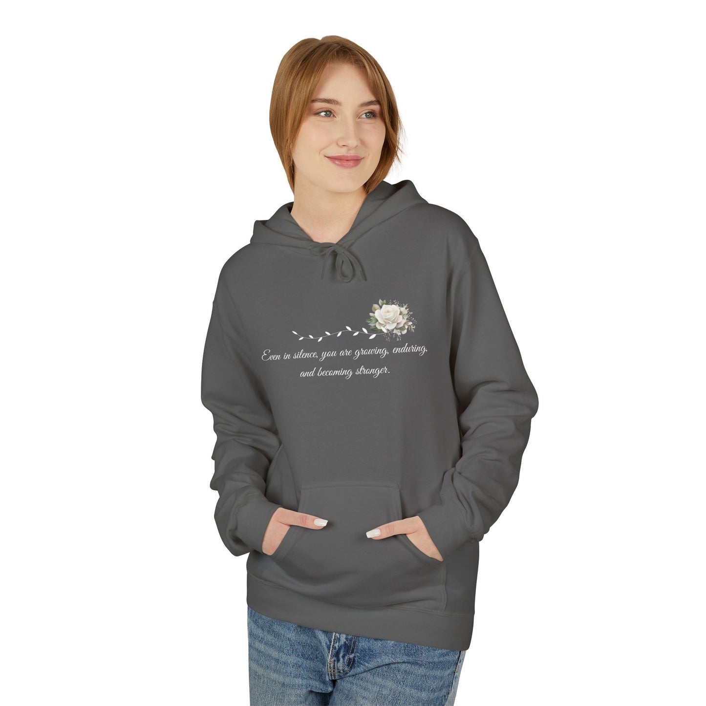 Silent But Strong Hoodie — Floral Inspirational Comfort Pullover