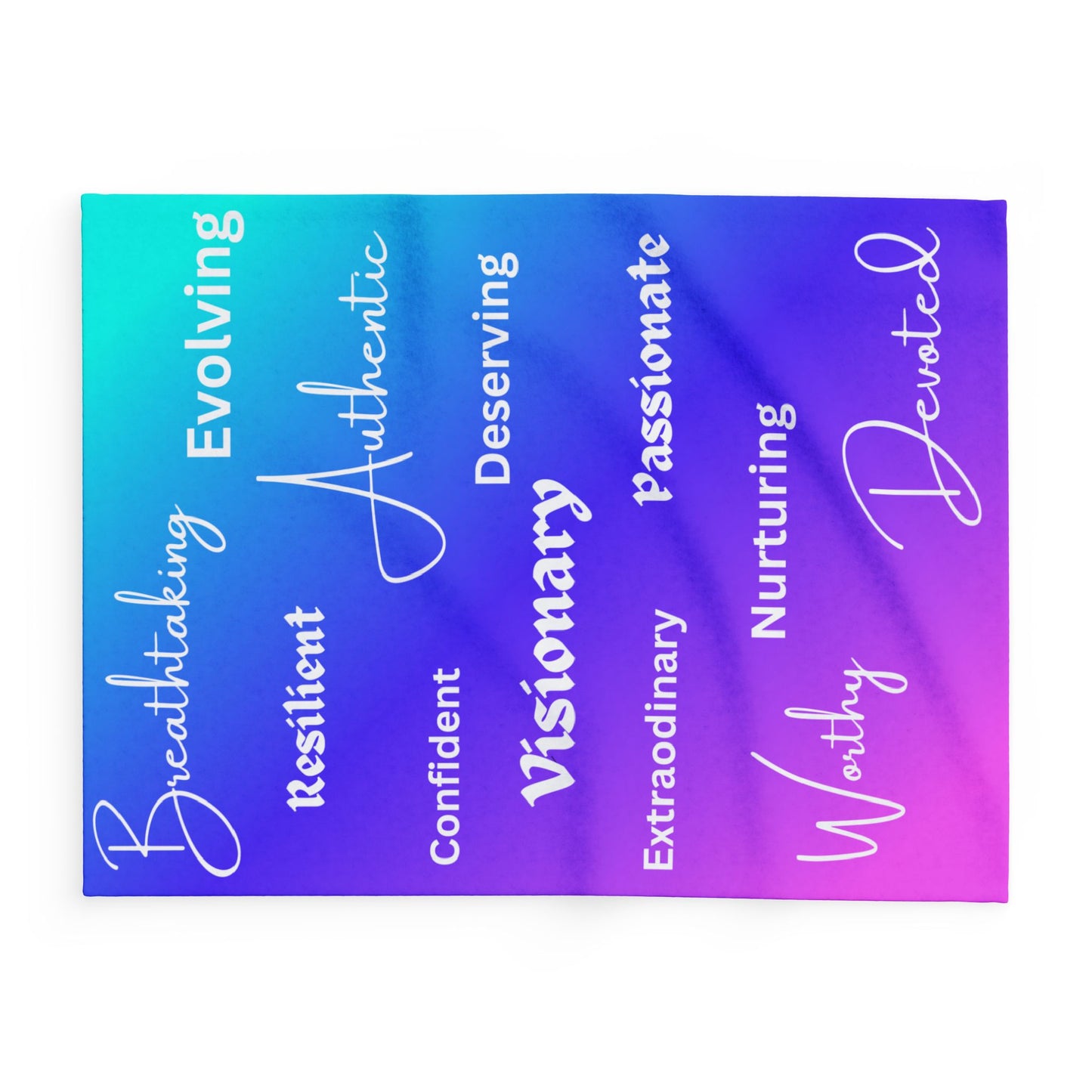 Arctic Inspirational Fleece Blanket — Gradient Words: Breathtaking, Visionary, Authentic Comfort