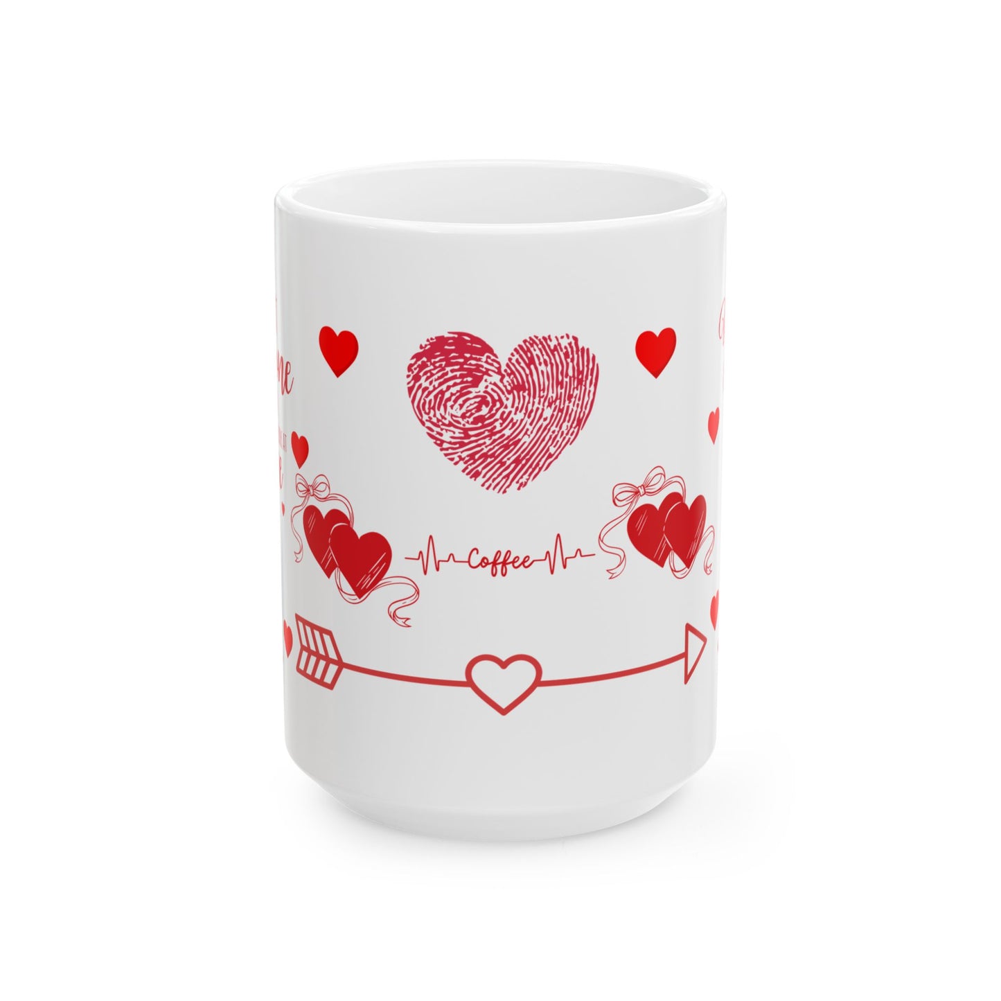Valentine’s Couple Ceramic Mug – Romantic Heart & Arrow Coffee Cup (11oz/15oz)