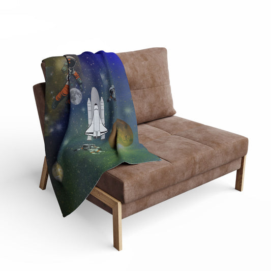 Space Shuttle & Astronauts Arctic Fleece Blanket — Cosmic Planet Explorer Throw
