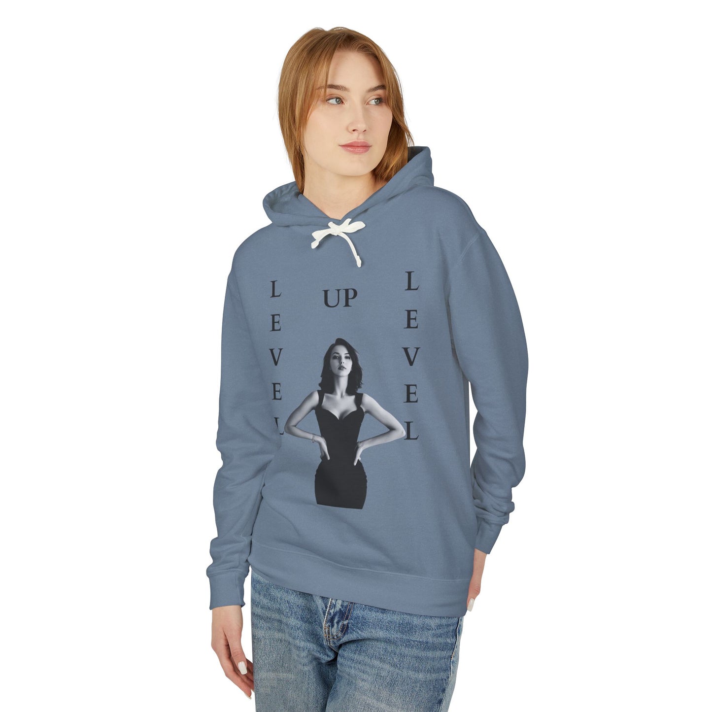 Level Up Hoodie — Empowered Woman Graphic Hooded Sweatshirt