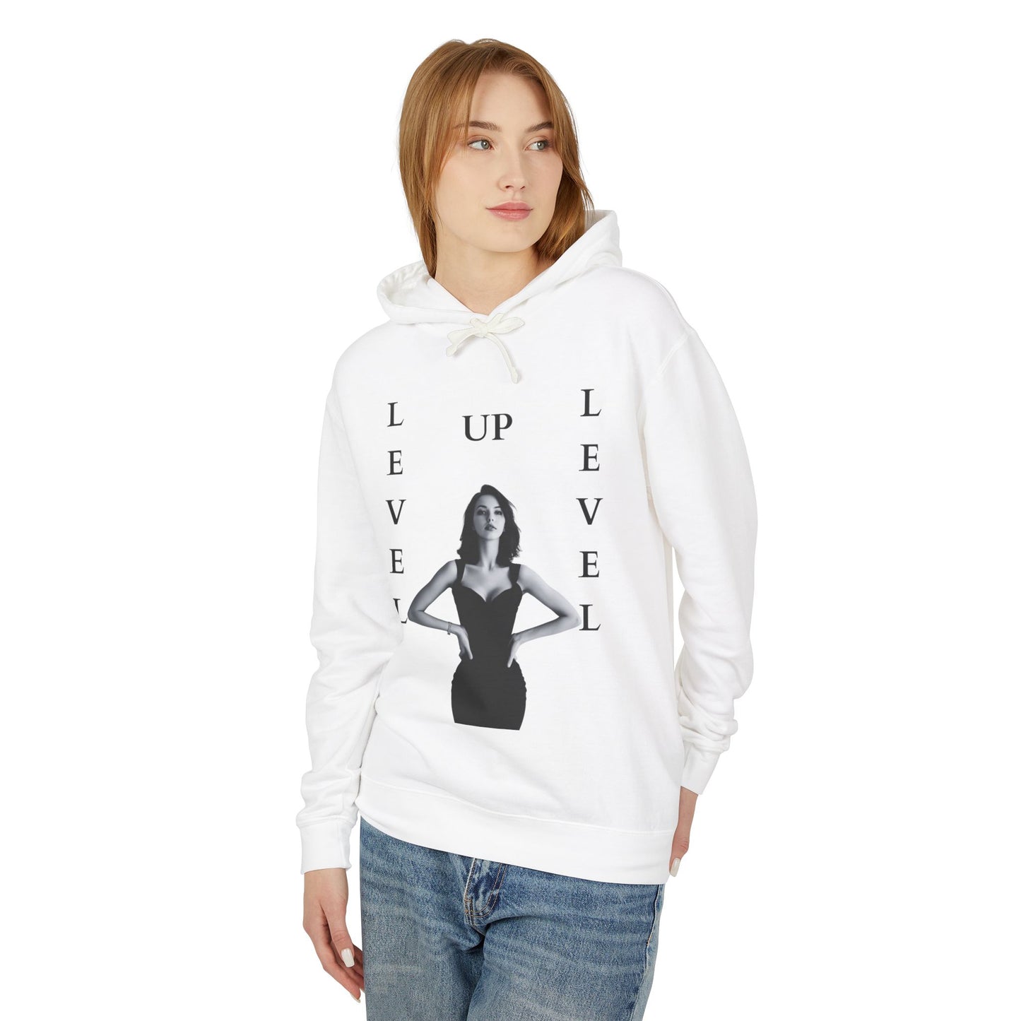 Level Up Hoodie — Empowered Woman Graphic Hooded Sweatshirt