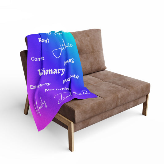 Arctic Inspirational Fleece Blanket — Gradient Words: Breathtaking, Visionary, Authentic Comfort